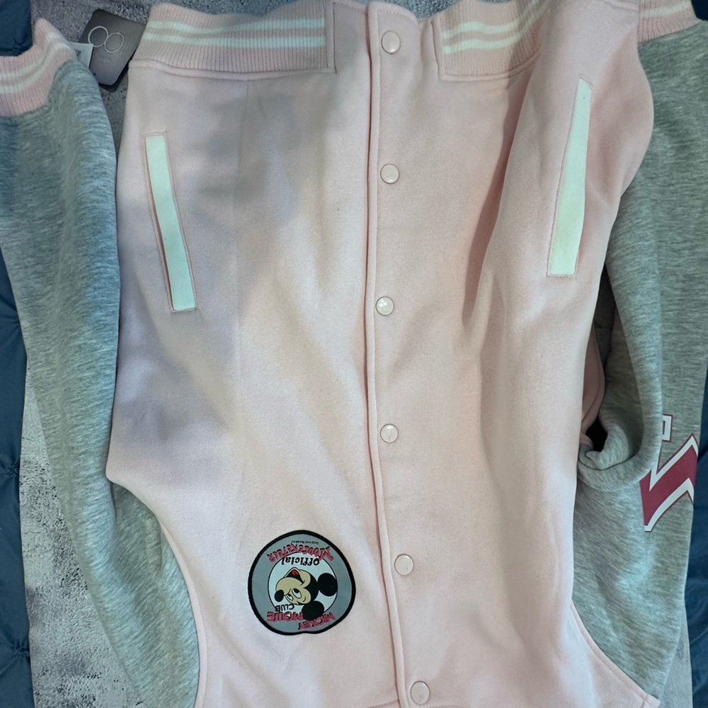 Mickey Mouse Soft Pink and Gray Varsity Jacket NWT